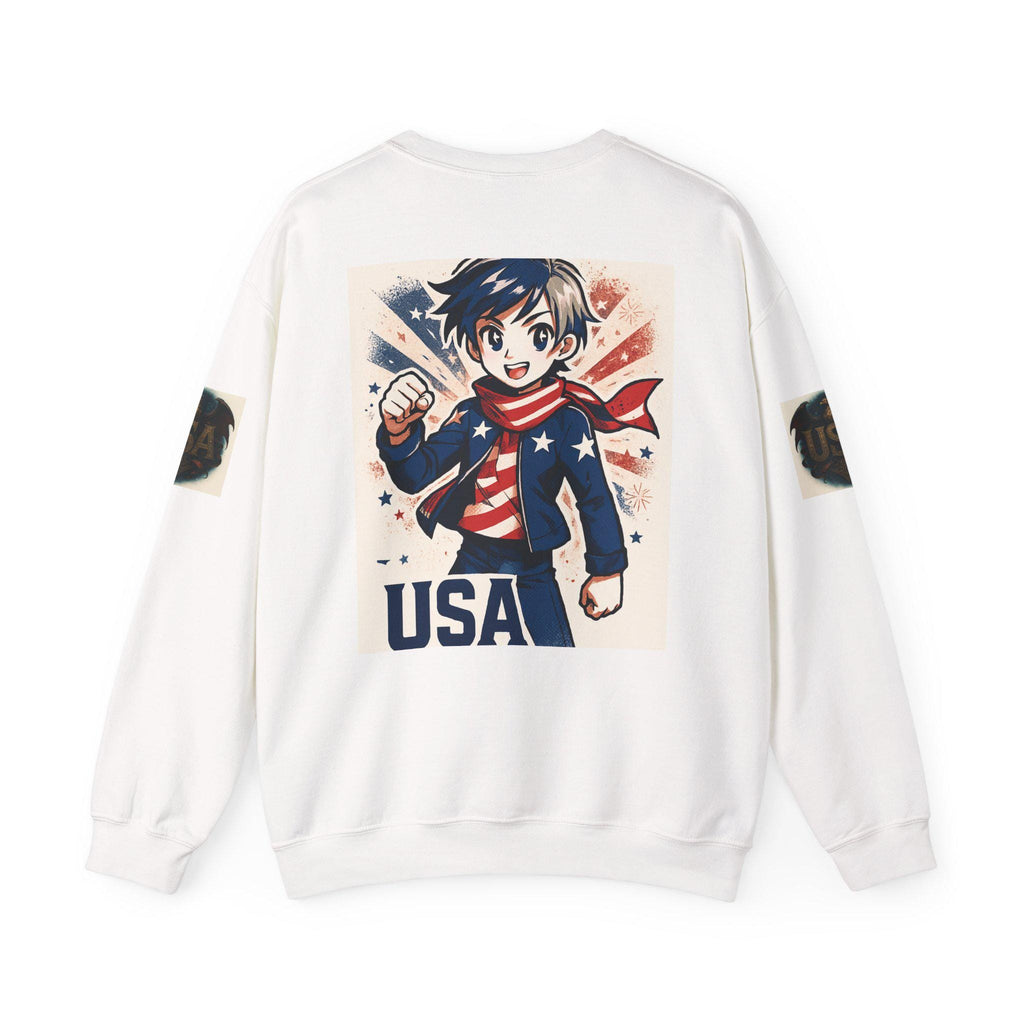 Patriotic Cartoon Sweatshirt for Kids and Adults | USA Crewneck, Perfect for 4th of July & Memorial Day, Trendy Fashion, Gift Idea