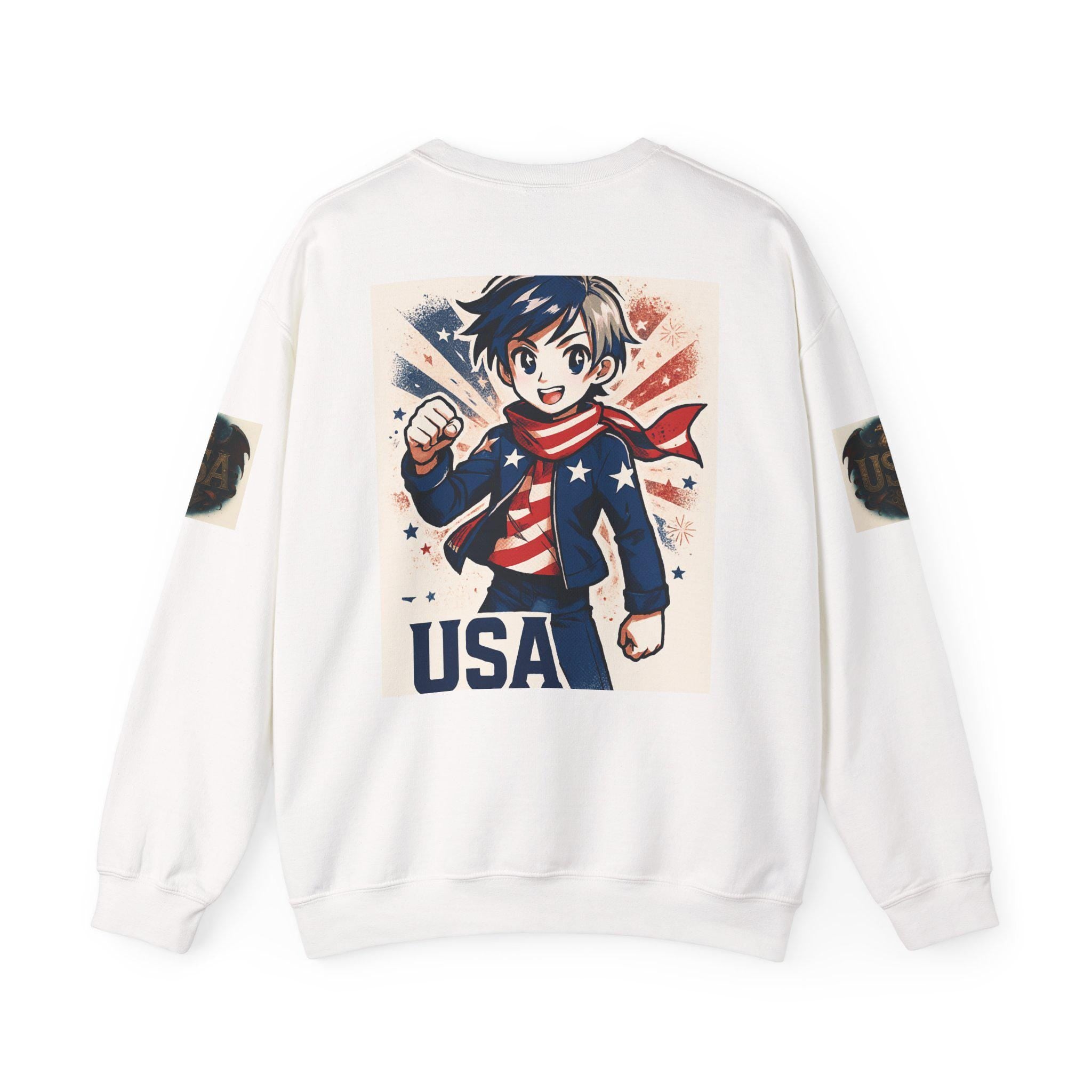 Patriotic Cartoon Sweatshirt for Kids and Adults | USA Crewneck, Perfect for 4th of July & Memorial Day, Trendy Fashion, Gift Idea