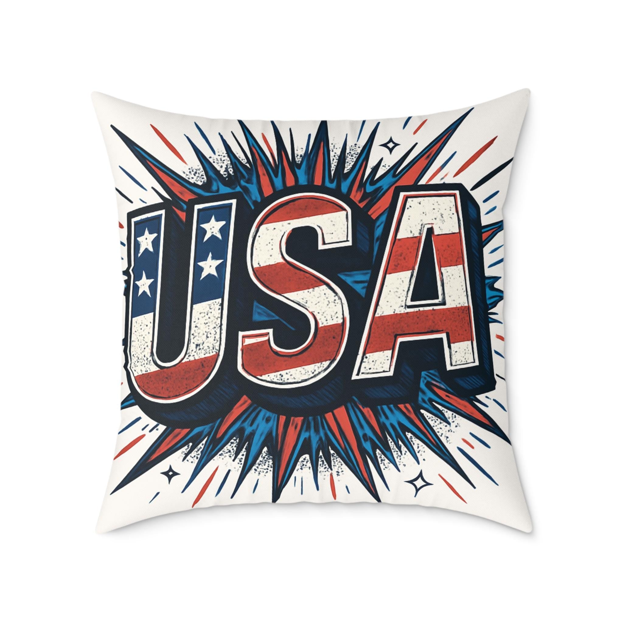 USA Patriotic Throw Pillow | Square Poly Canvas Cushion for Home Decor, Independence Day, Memorial Day, Summer BBQs, USA Theme Decoration
