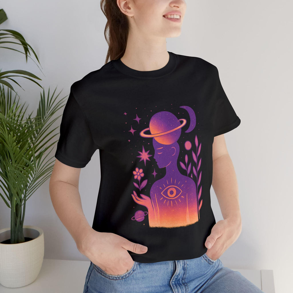 Celestial Unisex Jersey T-Shirt, Astrology Tee, Spiritual Fashion, Gifts for Her, Cosmic Art Shirt, Meditation Wear