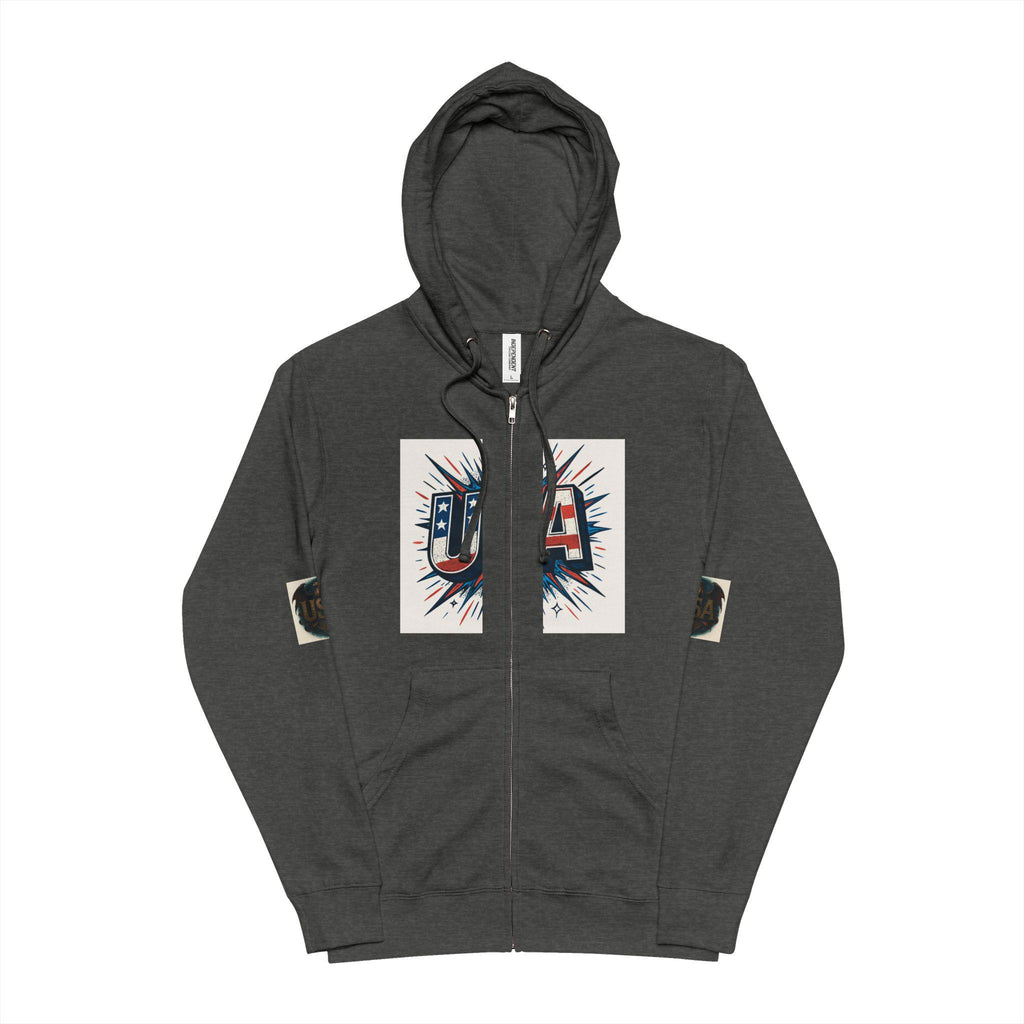 Patriotic USA Unisex Fleece Zip Up Hoodie | Perfect for 4th of July, Independence Day, Casual Wear, Gift Idea, Cozy Style