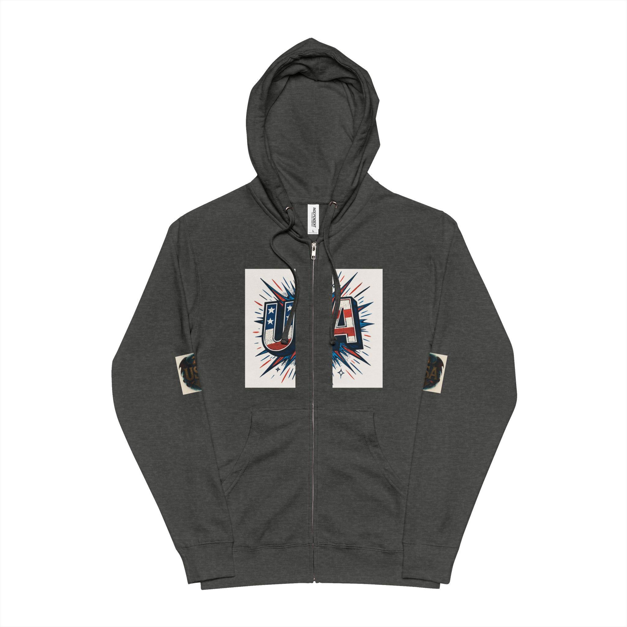 Patriotic USA Unisex Fleece Zip Up Hoodie | Perfect for 4th of July, Independence Day, Casual Wear, Gift Idea, Cozy Style