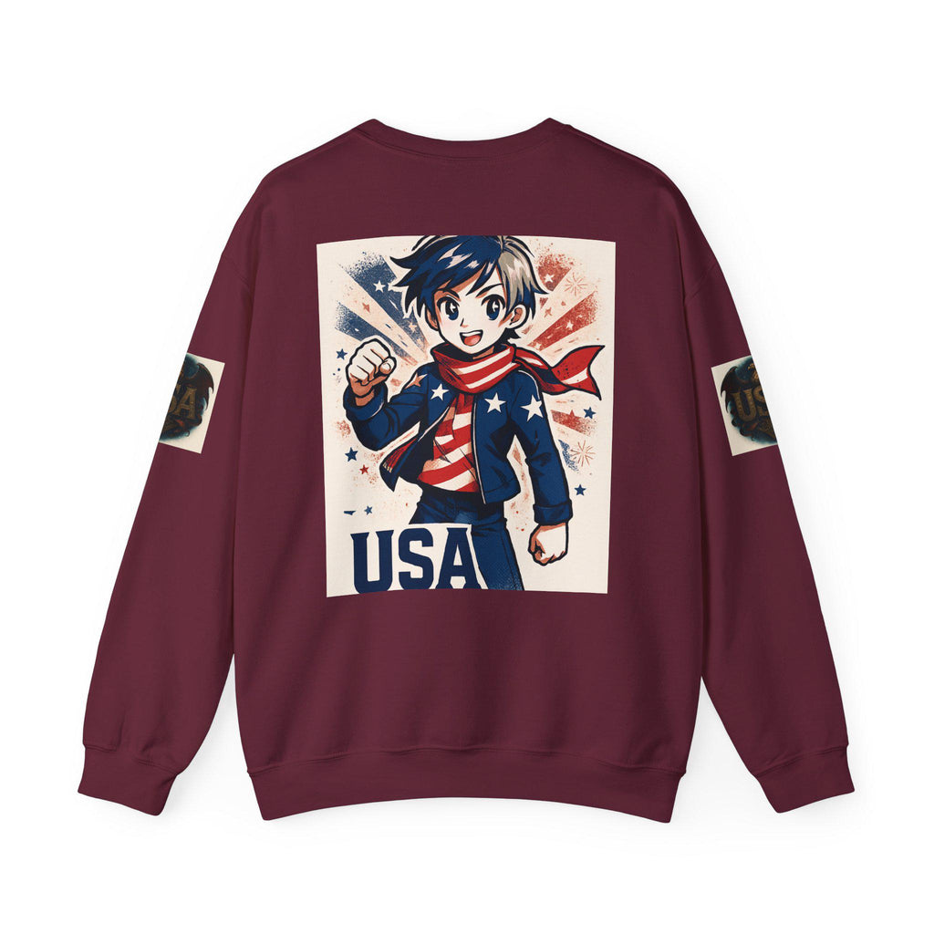 Patriotic Cartoon Sweatshirt for Kids and Adults | USA Crewneck, Perfect for 4th of July & Memorial Day, Trendy Fashion, Gift Idea