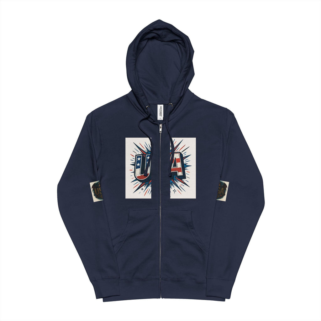 Patriotic USA Unisex Fleece Zip Up Hoodie | Perfect for 4th of July, Independence Day, Casual Wear, Gift Idea, Cozy Style