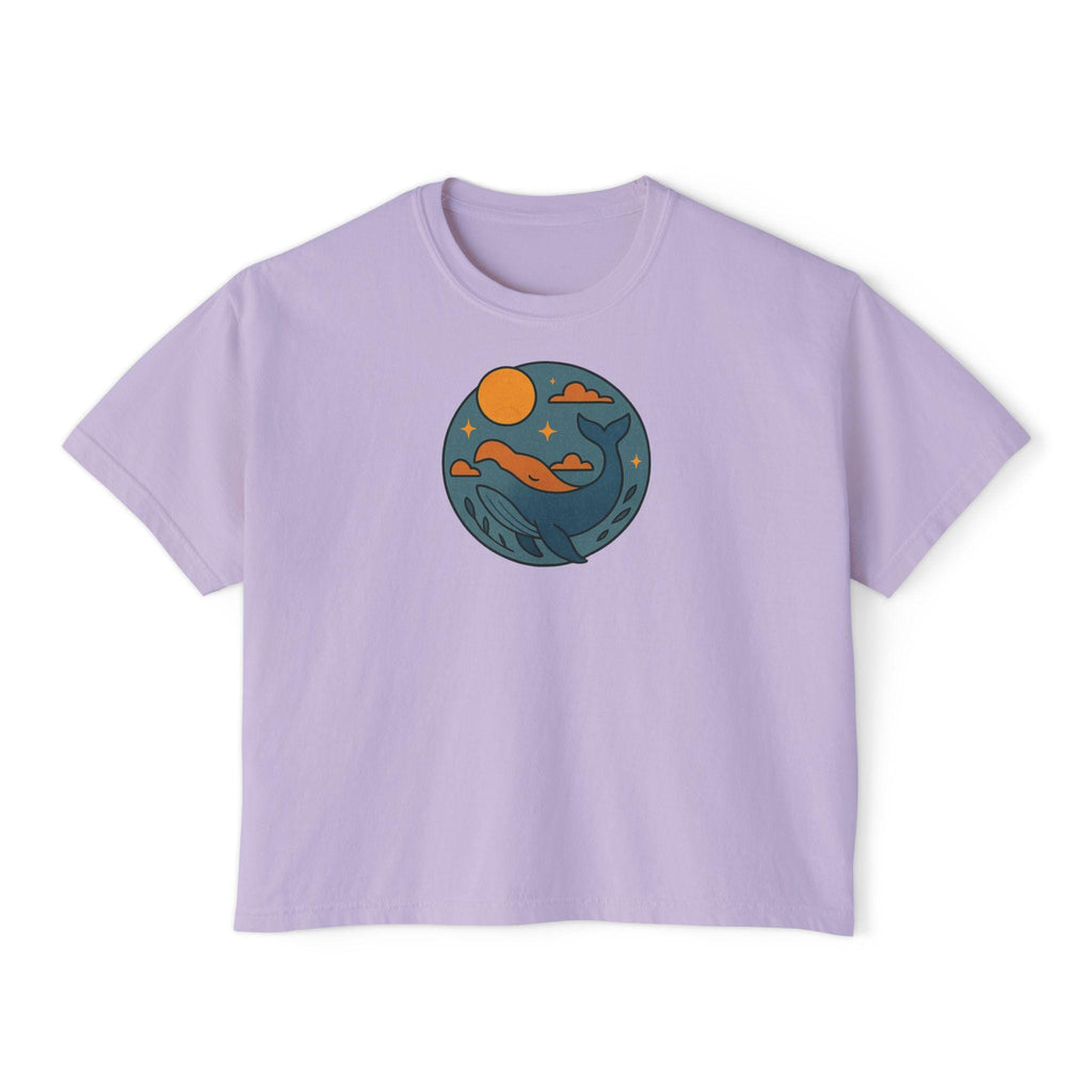 Sunset Waves Women's Boxy Tee, Casual Summer Top, Beach Vibe Shirt, Gift for Her, Relaxed Fit Graphic Tee
