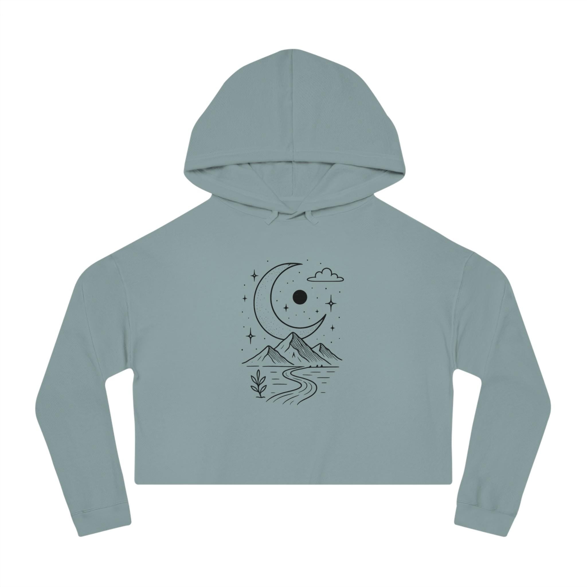 Moonlit Fox Women's Cropped Hoodie | Cozy Sweatshirt for Nature Lovers, Festival Outfit, Gift for Her, Summer Style