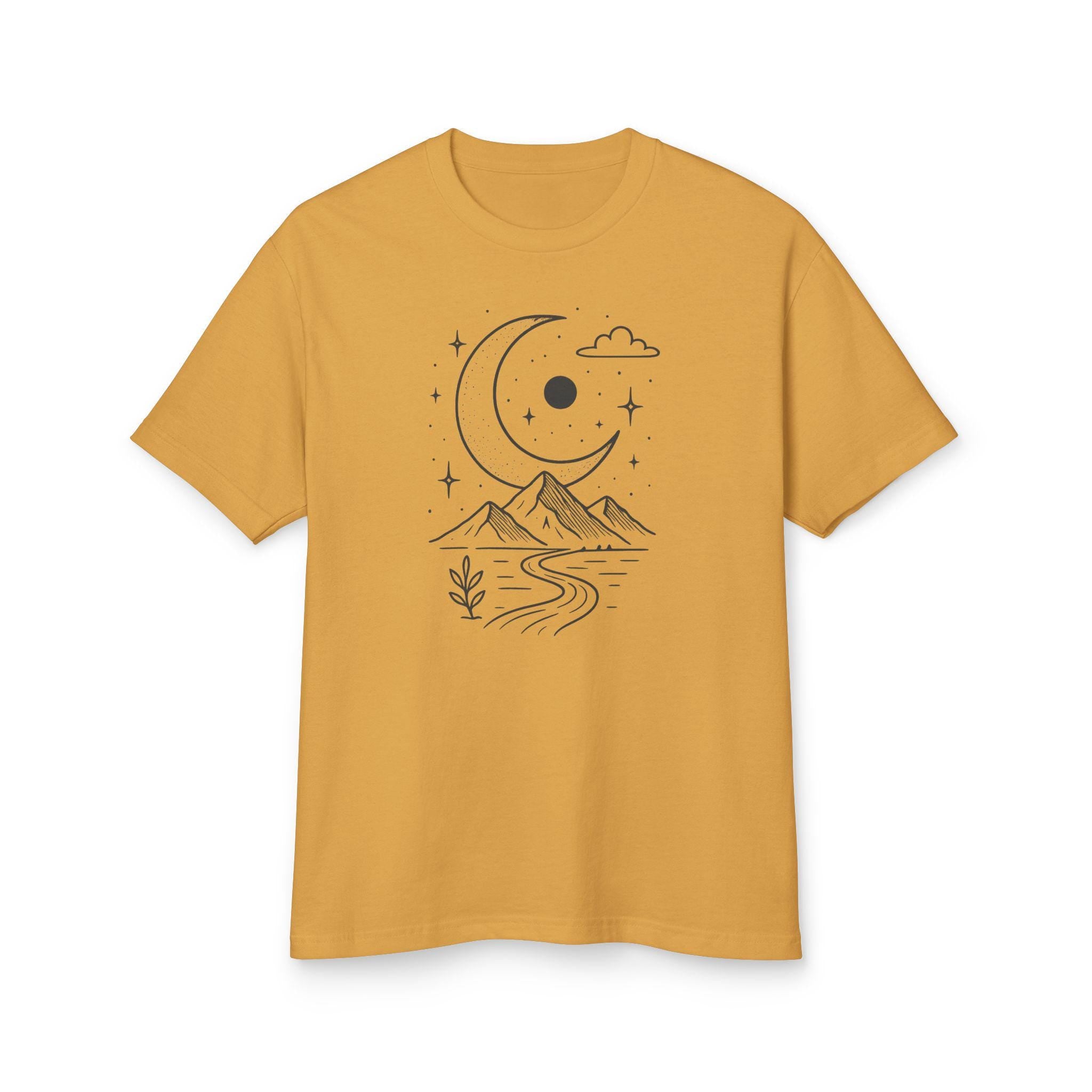 Celestial Dreamscape Tee - Unisex Heavyweight Cotton Shirt, Astrology Shirt, Boho Tee, Mountain Graphic Tee, Gift for Nature Lovers