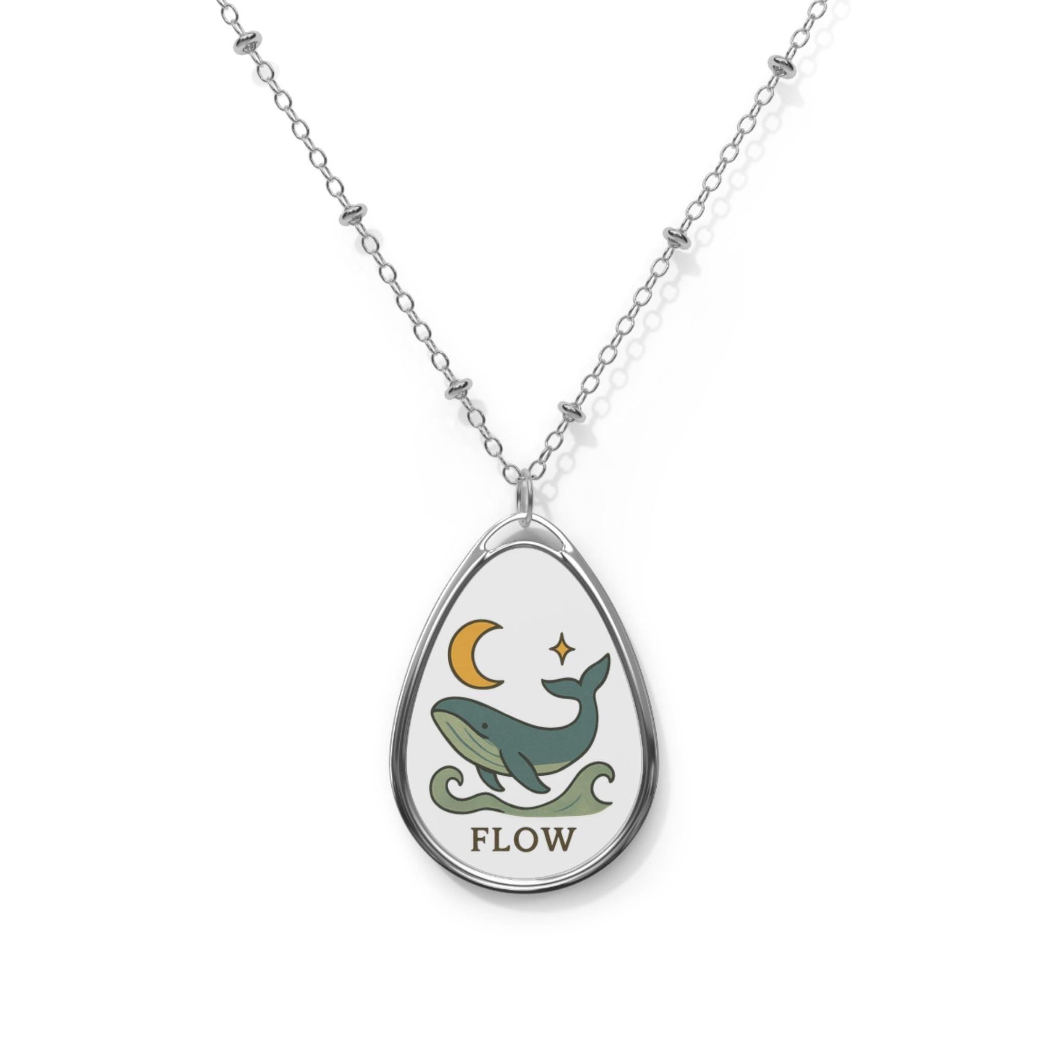 Flow Oval Necklace - Beautiful Whale Pendant Jewelry for Ocean Lovers, Gifts for Her, Birthdays, Nature Enthusiasts, Sea Inspired