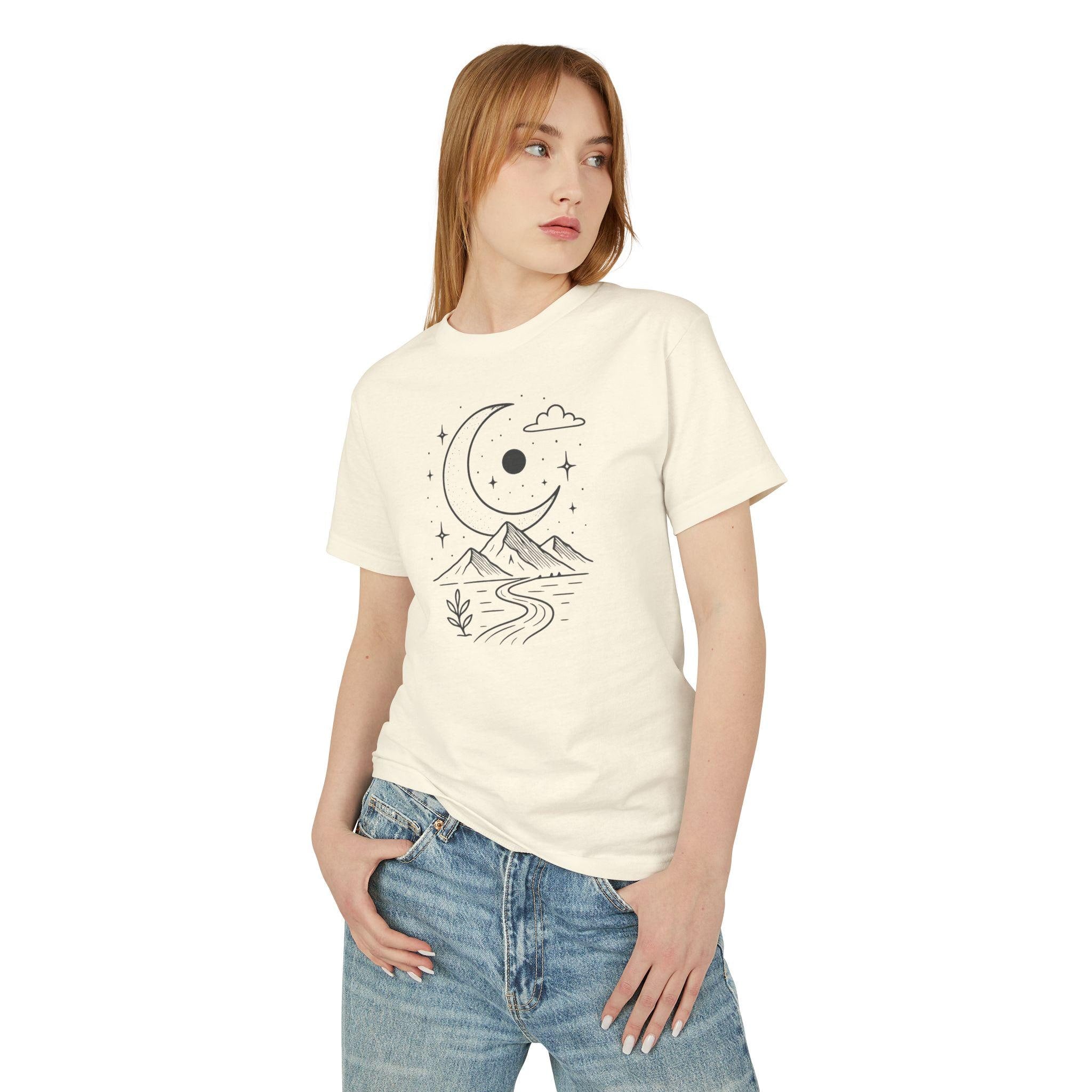 Celestial Dreamscape Tee - Unisex Heavyweight Cotton Shirt, Astrology Shirt, Boho Tee, Mountain Graphic Tee, Gift for Nature Lovers