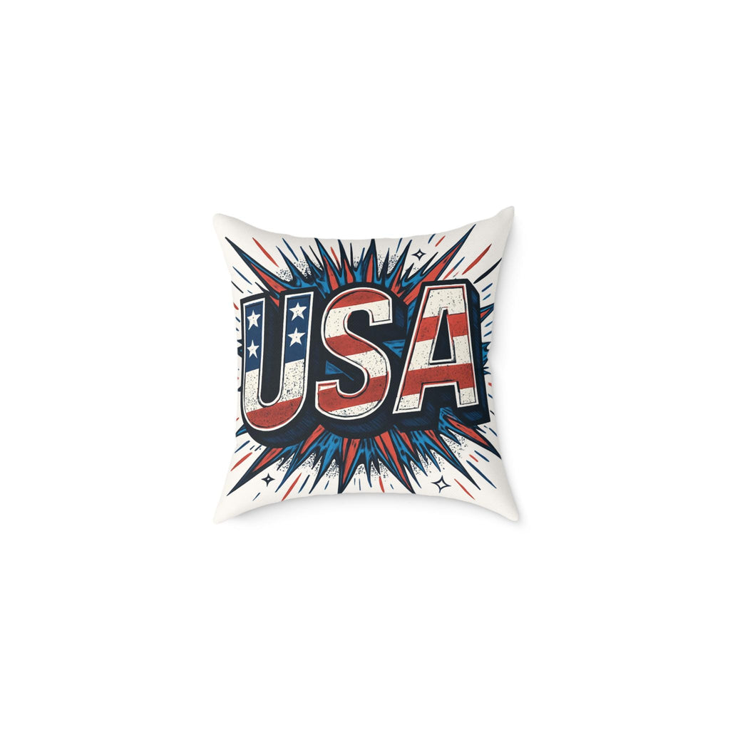 USA Patriotic Throw Pillow | Square Poly Canvas Cushion for Home Decor, Independence Day, Memorial Day, Summer BBQs, USA Theme Decoration