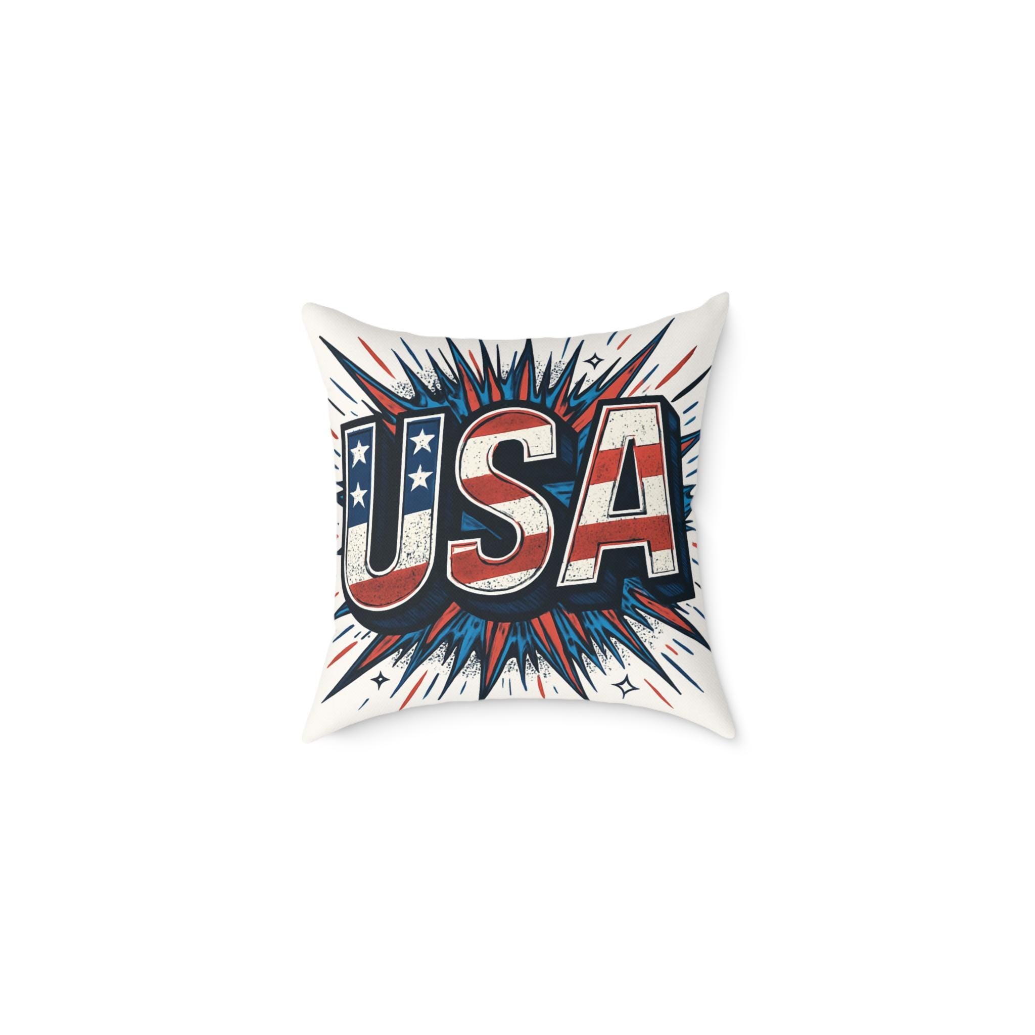 USA Patriotic Throw Pillow | Square Poly Canvas Cushion for Home Decor, Independence Day, Memorial Day, Summer BBQs, USA Theme Decoration