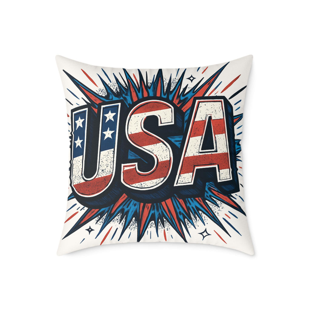 USA Patriotic Throw Pillow | Square Poly Canvas Cushion for Home Decor, Independence Day, Memorial Day, Summer BBQs, USA Theme Decoration