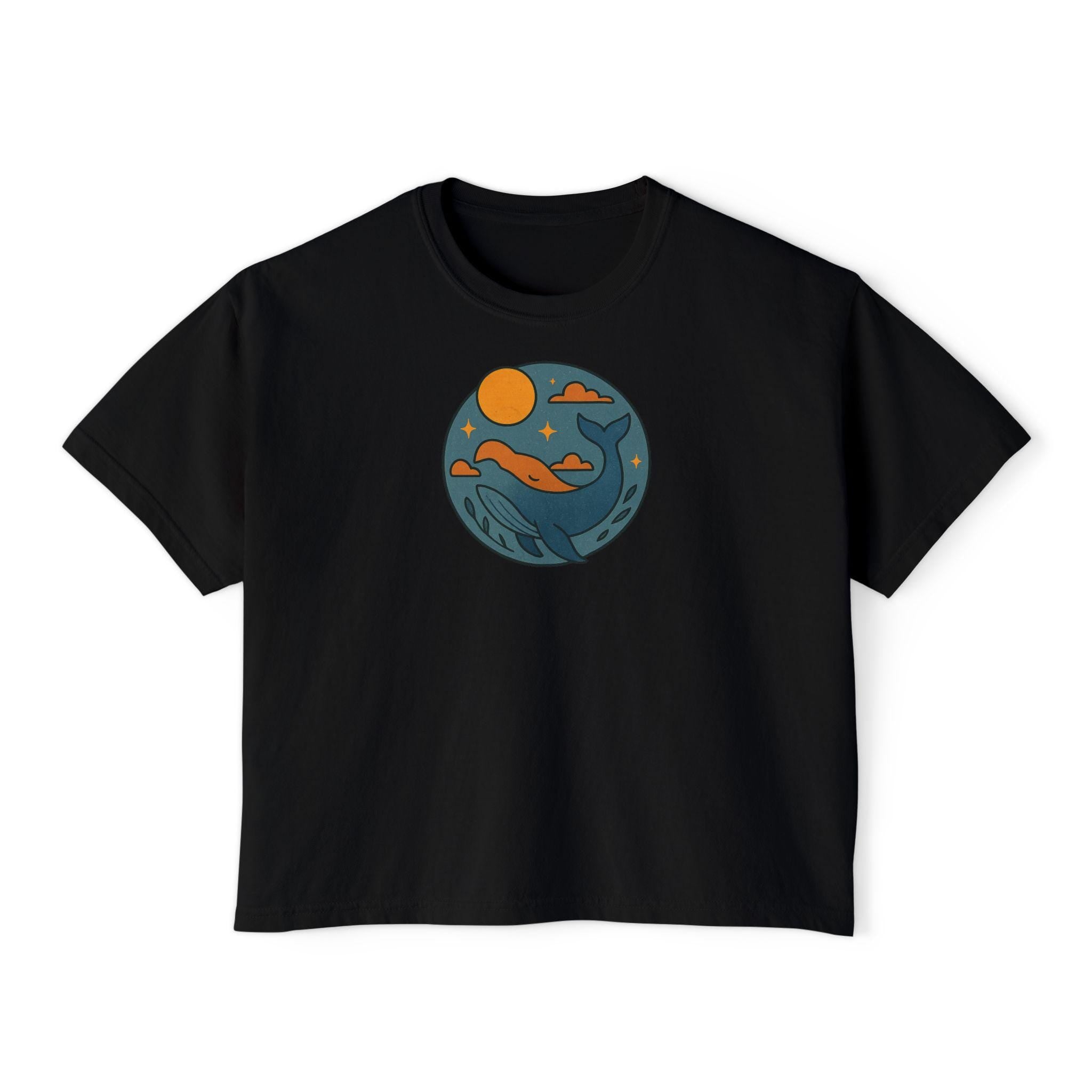 Sunset Waves Women's Boxy Tee, Casual Summer Top, Beach Vibe Shirt, Gift for Her, Relaxed Fit Graphic Tee