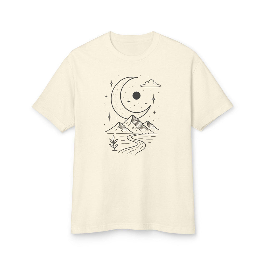 Celestial Dreamscape Tee - Unisex Heavyweight Cotton Shirt, Astrology Shirt, Boho Tee, Mountain Graphic Tee, Gift for Nature Lovers