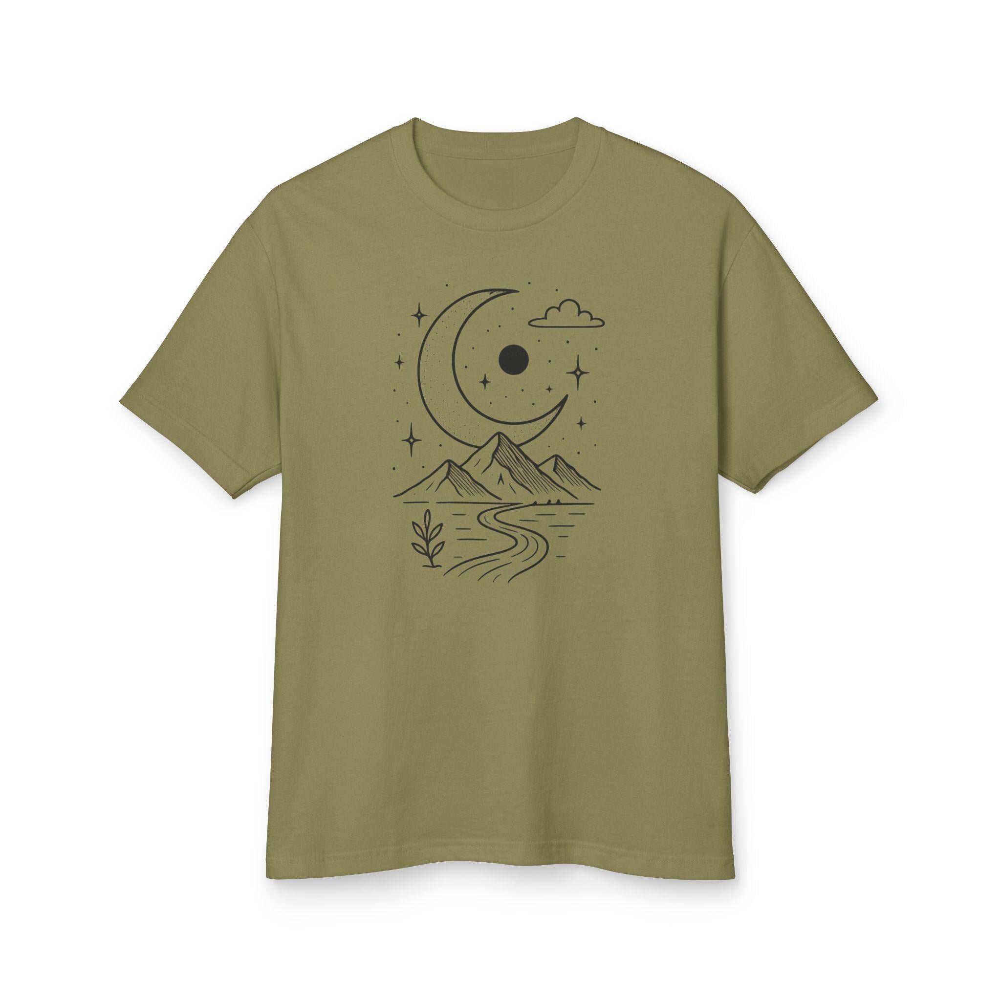 Celestial Dreamscape Tee - Unisex Heavyweight Cotton Shirt, Astrology Shirt, Boho Tee, Mountain Graphic Tee, Gift for Nature Lovers