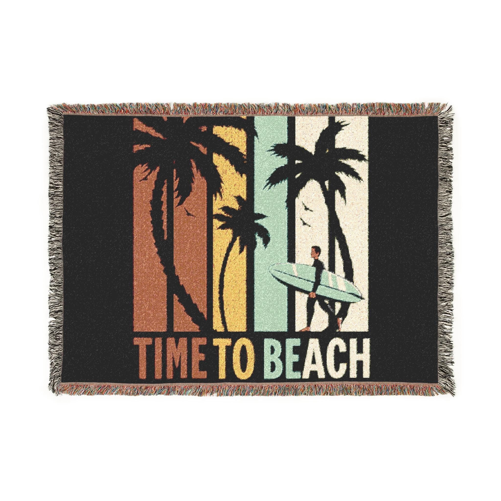 Beach Vibes Woven Blanket, Coastal Decor, Living Room Throw, Summer Gift, Surfing Home Accessory, Time to Beach Decor