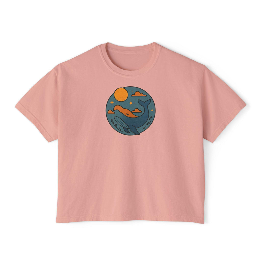 Sunset Waves Women's Boxy Tee, Casual Summer Top, Beach Vibe Shirt, Gift for Her, Relaxed Fit Graphic Tee