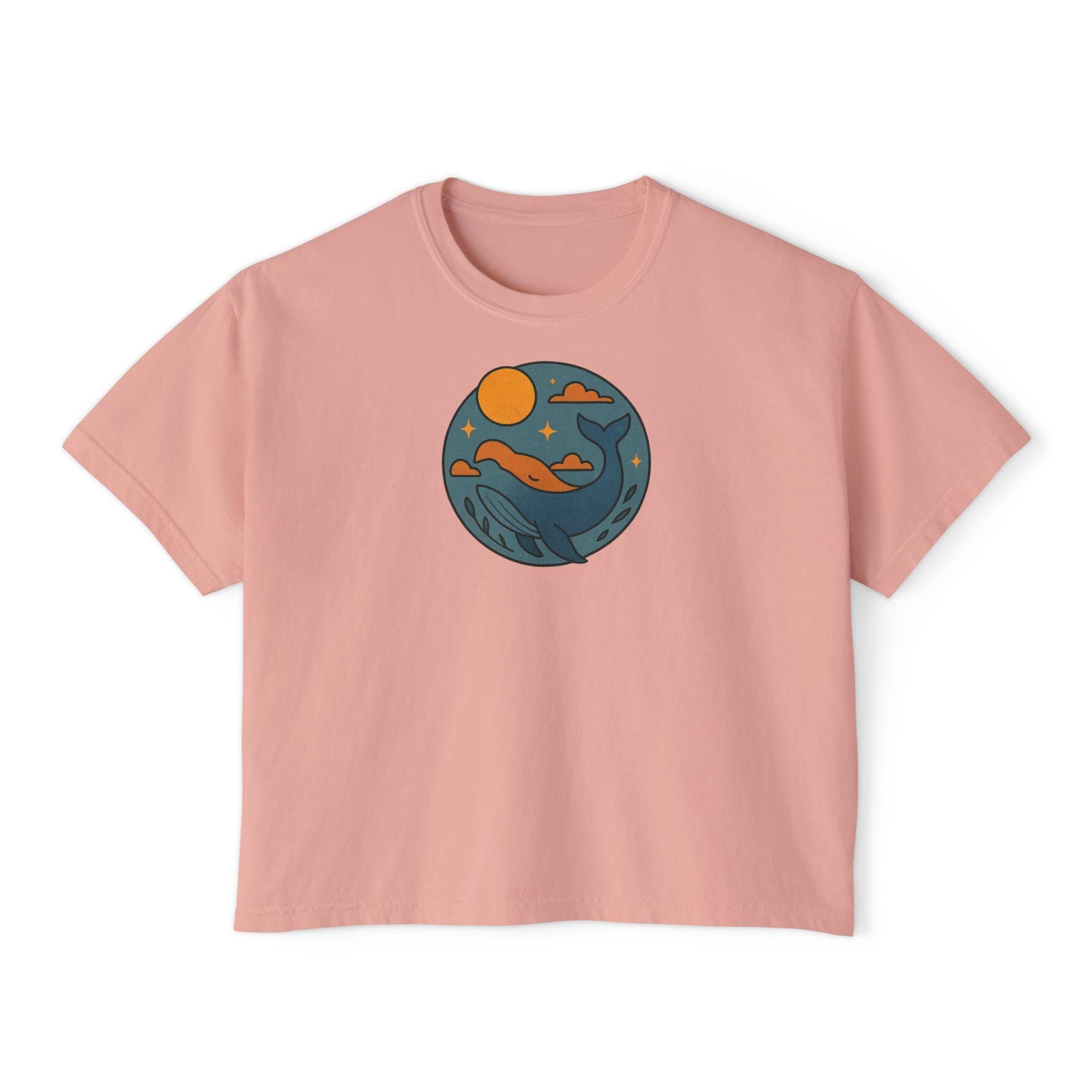 Sunset Waves Women's Boxy Tee, Casual Summer Top, Beach Vibe Shirt, Gift for Her, Relaxed Fit Graphic Tee
