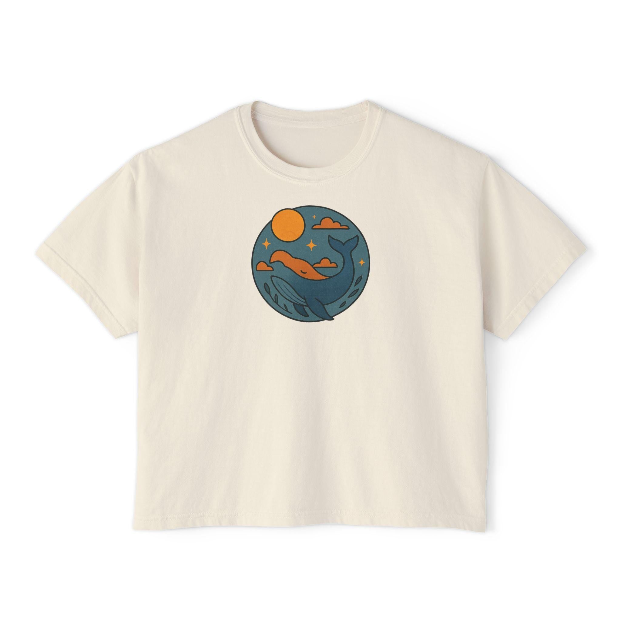 Sunset Waves Women's Boxy Tee, Casual Summer Top, Beach Vibe Shirt, Gift for Her, Relaxed Fit Graphic Tee