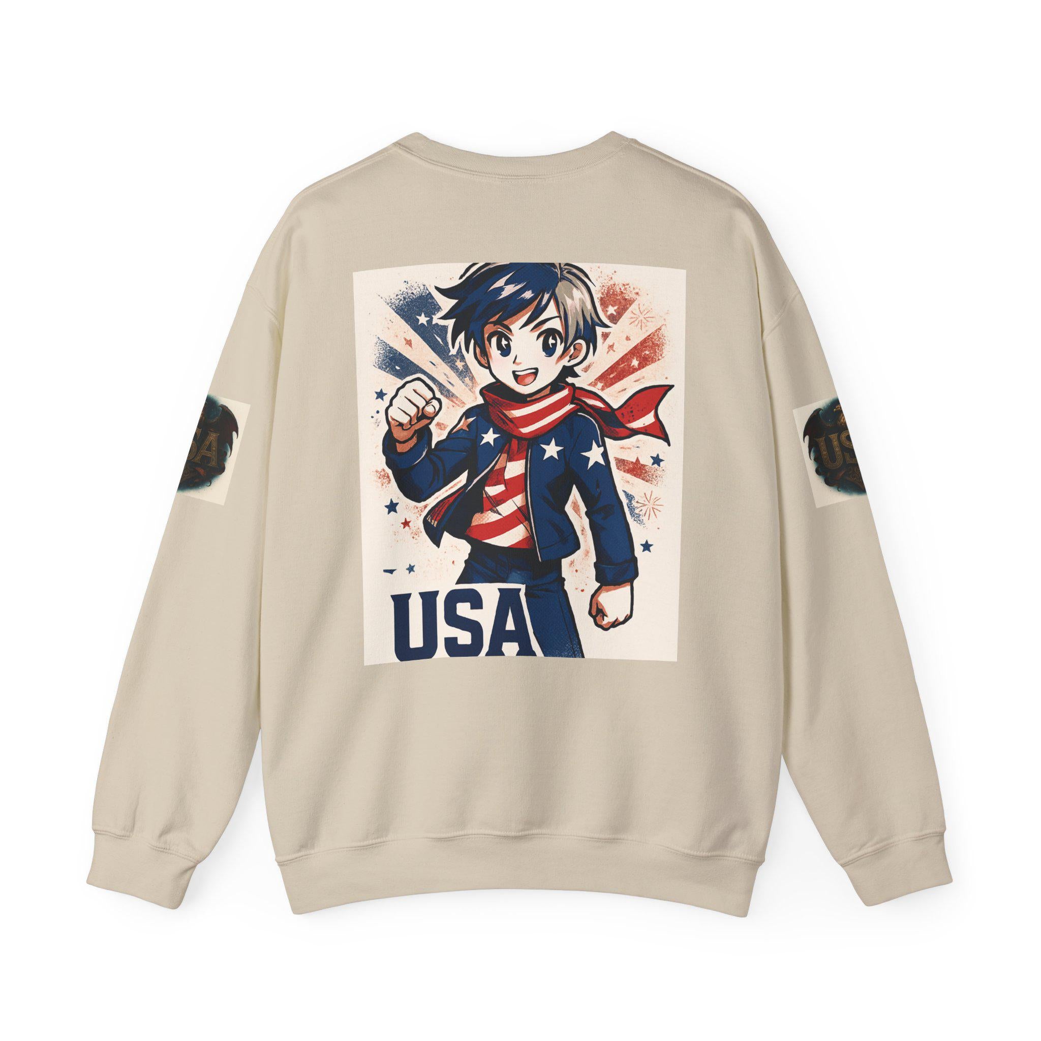 Patriotic Cartoon Sweatshirt for Kids and Adults | USA Crewneck, Perfect for 4th of July & Memorial Day, Trendy Fashion, Gift Idea