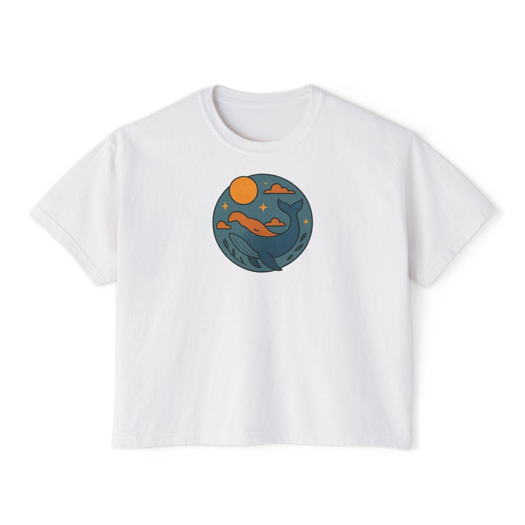 Sunset Waves Women's Boxy Tee, Casual Summer Top, Beach Vibe Shirt, Gift for Her, Relaxed Fit Graphic Tee