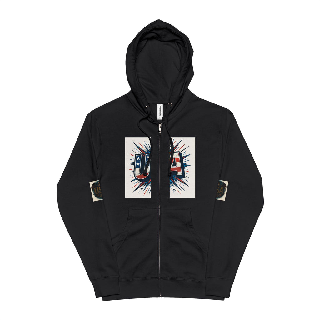 Patriotic USA Unisex Fleece Zip Up Hoodie | Perfect for 4th of July, Independence Day, Casual Wear, Gift Idea, Cozy Style