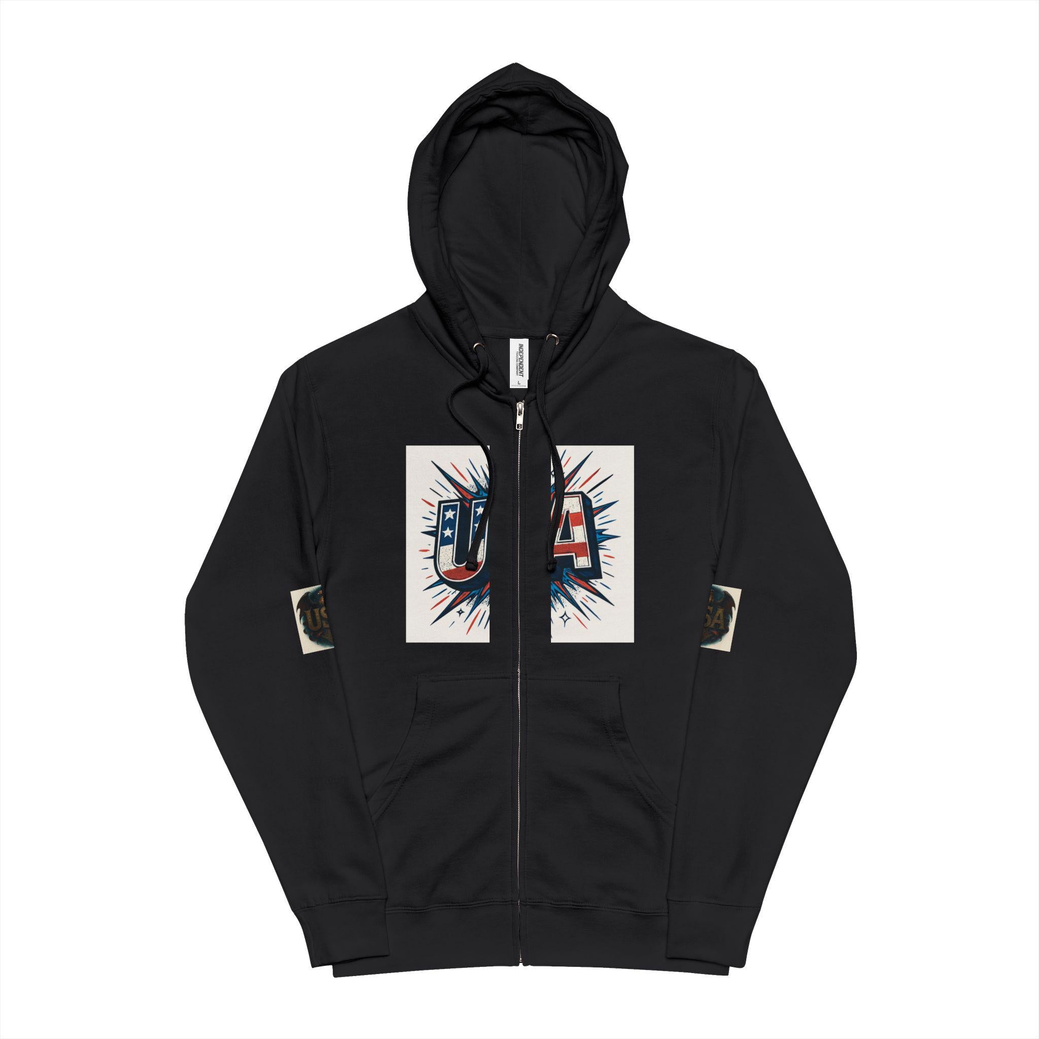 Patriotic USA Unisex Fleece Zip Up Hoodie | Perfect for 4th of July, Independence Day, Casual Wear, Gift Idea, Cozy Style