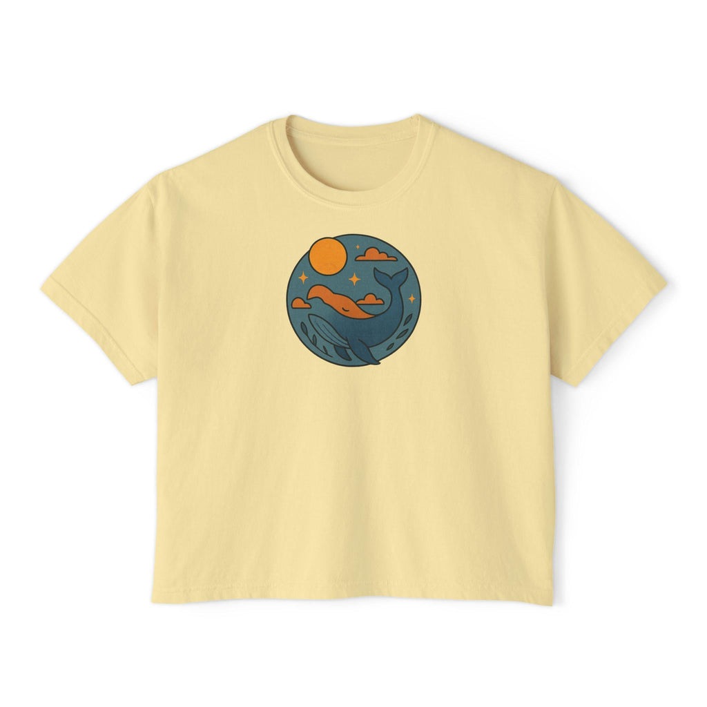 Sunset Waves Women's Boxy Tee, Casual Summer Top, Beach Vibe Shirt, Gift for Her, Relaxed Fit Graphic Tee