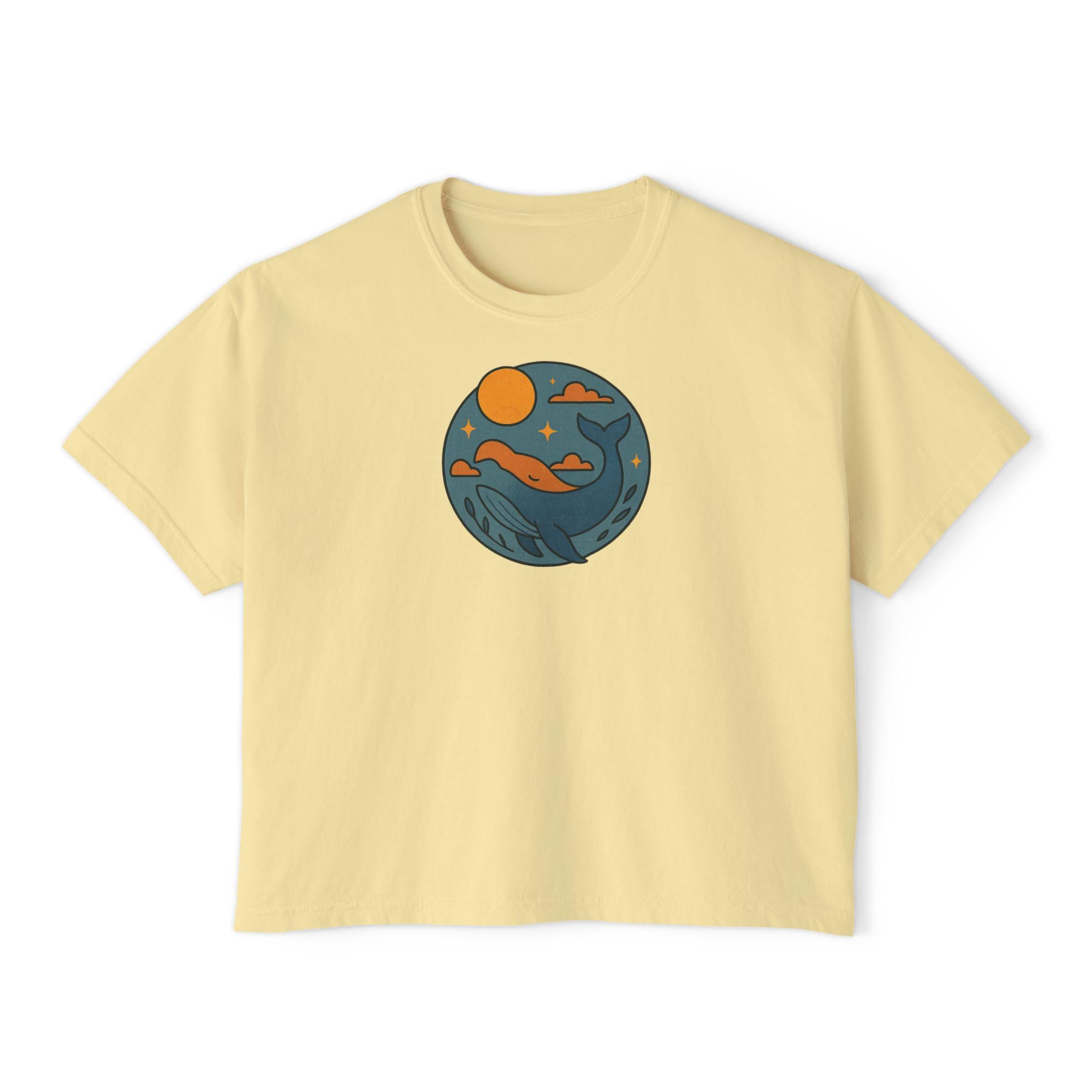 Sunset Waves Women's Boxy Tee, Casual Summer Top, Beach Vibe Shirt, Gift for Her, Relaxed Fit Graphic Tee