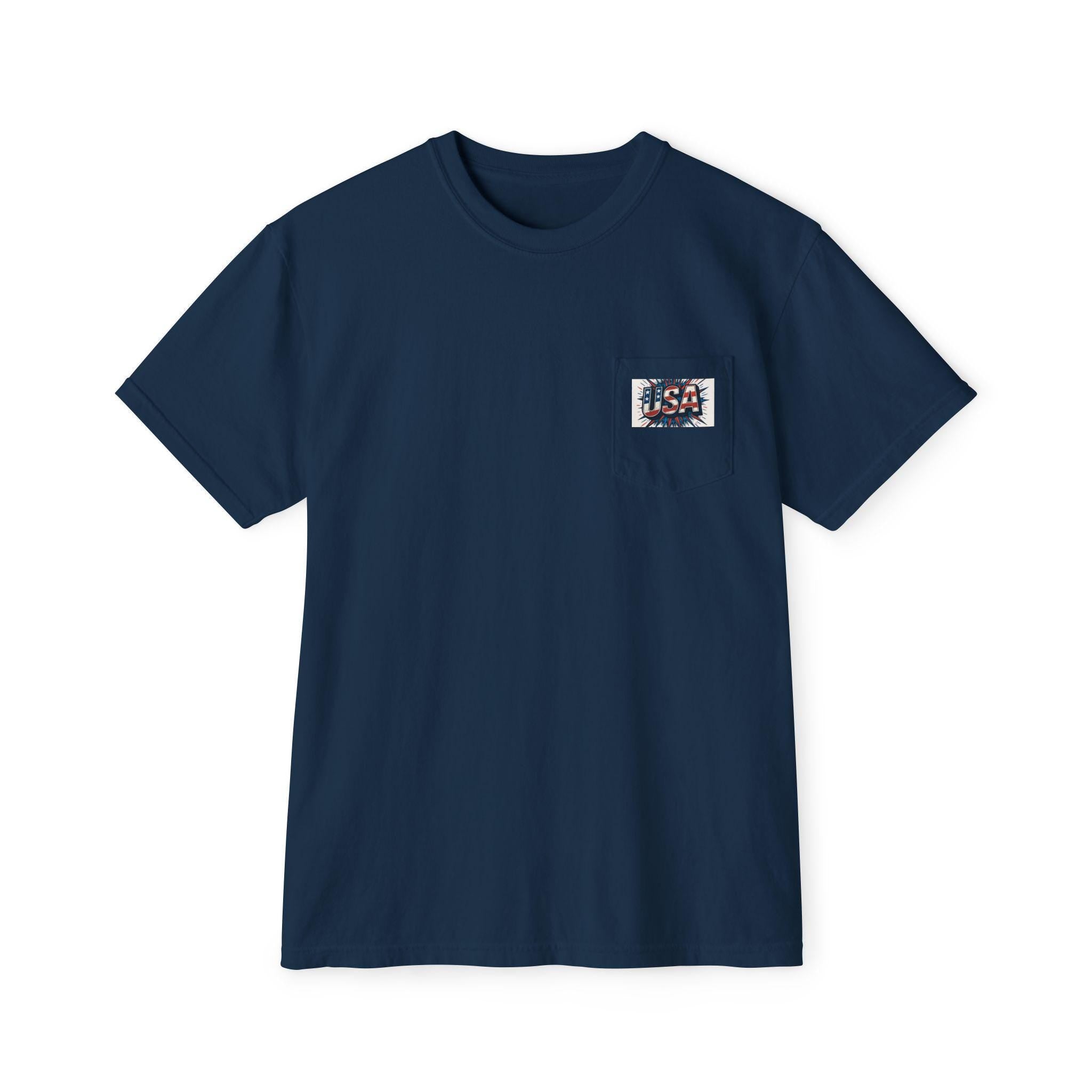 Garment-Dyed Pocket T-Shirt with Vintage USA Design, Casual Tee for Summer, Perfect Gift for Friends, Holiday Apparel, Comfortable [...]