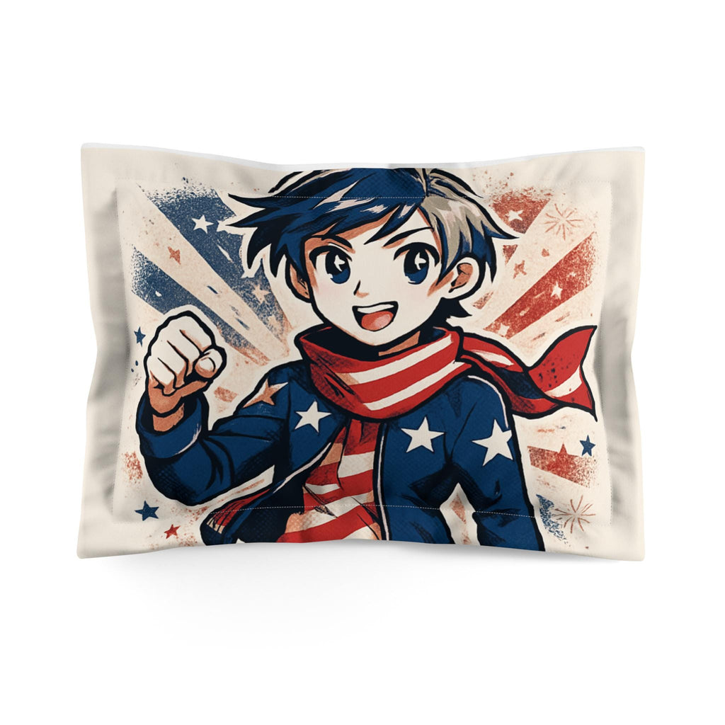 Patriotic Microfiber Pillow Sham with Heroic Design, USA Decor, Anime Inspired, Bedroom Accent, Gift for Kids & Teens