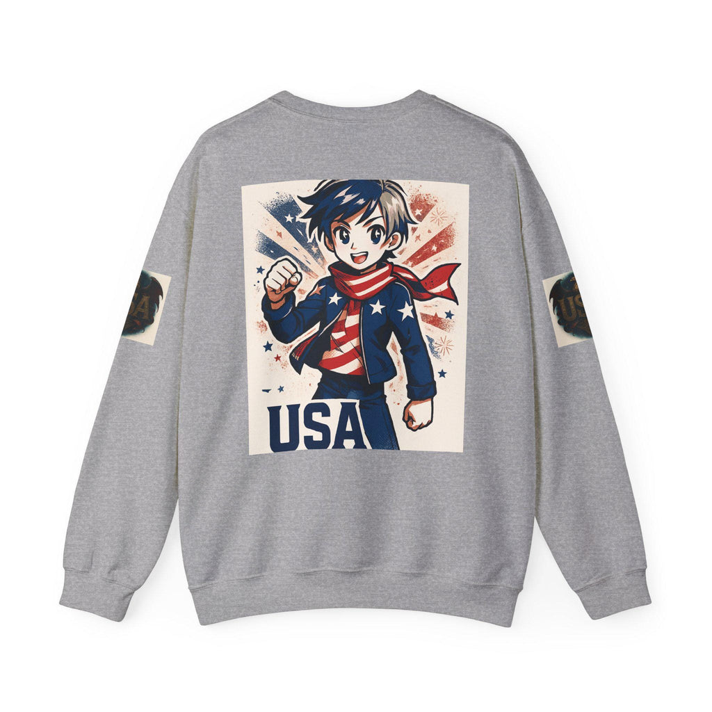 Patriotic Cartoon Sweatshirt for Kids and Adults | USA Crewneck, Perfect for 4th of July & Memorial Day, Trendy Fashion, Gift Idea