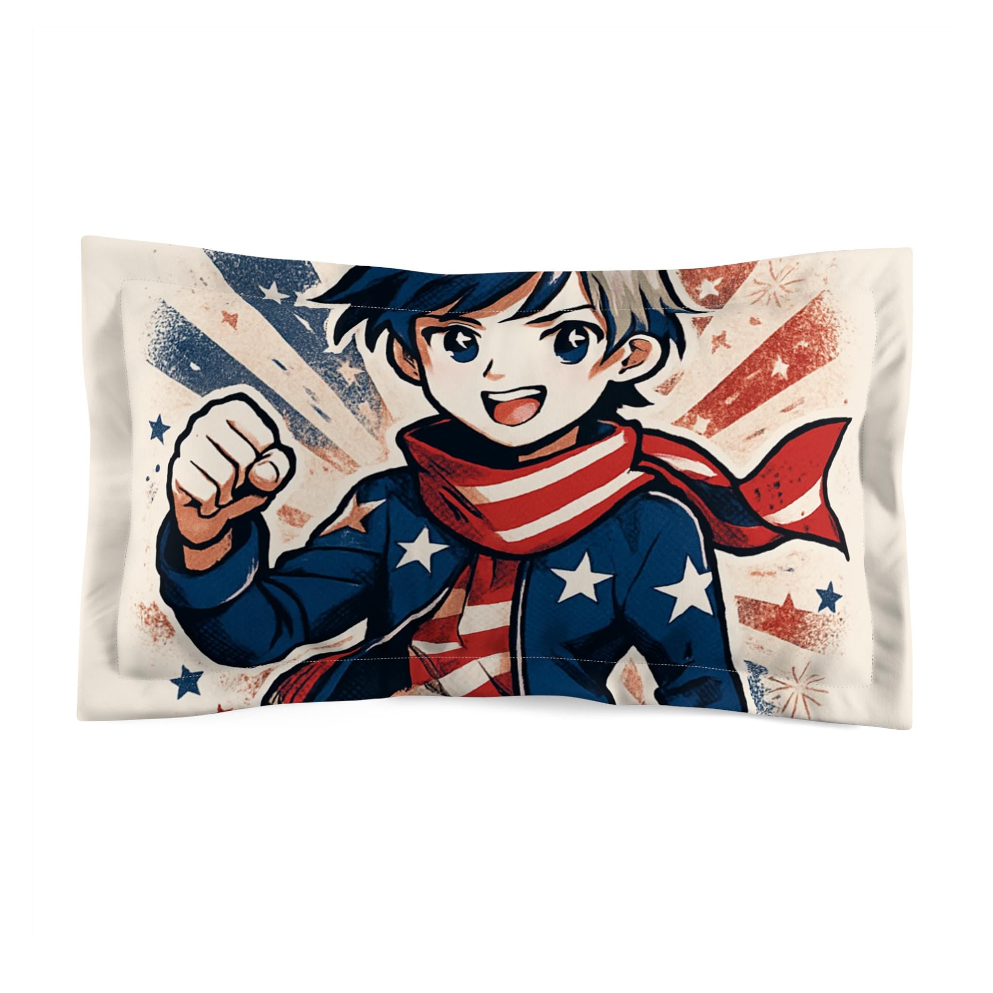 Patriotic Microfiber Pillow Sham with Heroic Design, USA Decor, Anime Inspired, Bedroom Accent, Gift for Kids & Teens