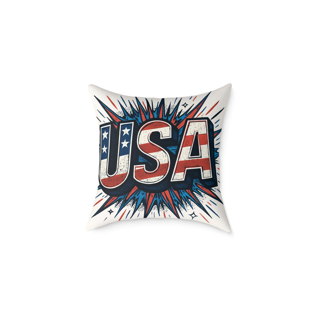 USA Patriotic Throw Pillow | Square Poly Canvas Cushion for Home Decor, Independence Day, Memorial Day, Summer BBQs, USA Theme Decoration