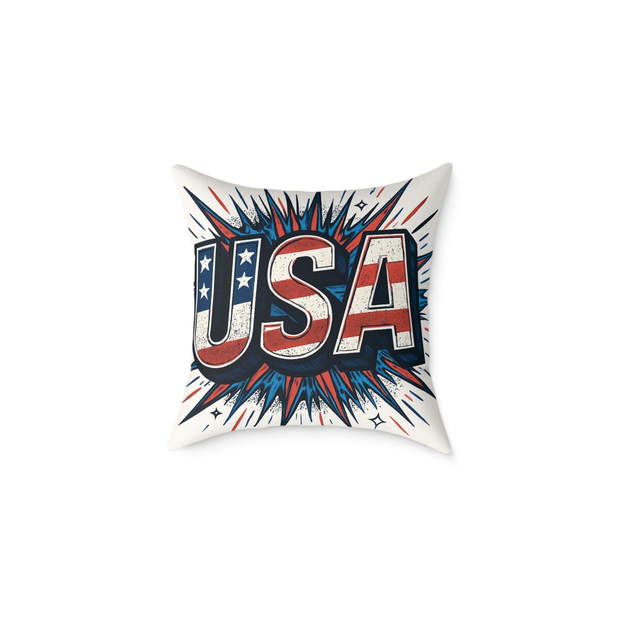 USA Patriotic Throw Pillow | Square Poly Canvas Cushion for Home Decor, Independence Day, Memorial Day, Summer BBQs, USA Theme Decoration